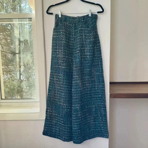 Anna Sui Pants - Free People Anna Sui Multi Tweed Pants Wide Leg High Rise Trousers Blue